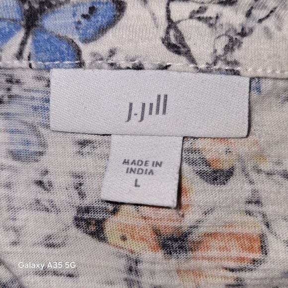 J. Jill Women's Long Sleeve Floral Butterfly Print Top L Cotton Country Artsy - Picture 4 of 7